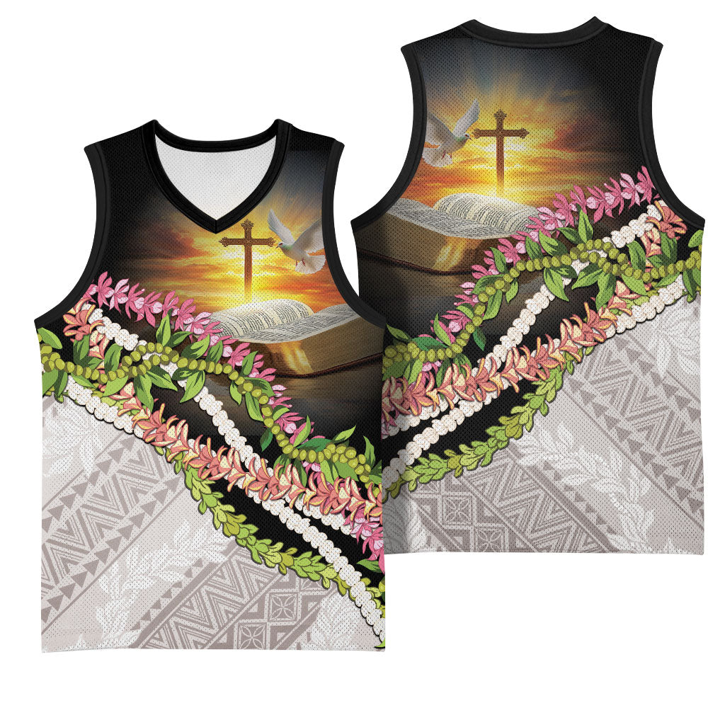 Hawaii Mokihana Mix Pikake Leis Mahalo 'Olelo Basketball Jersey Black LT7 - Polynesian Pride