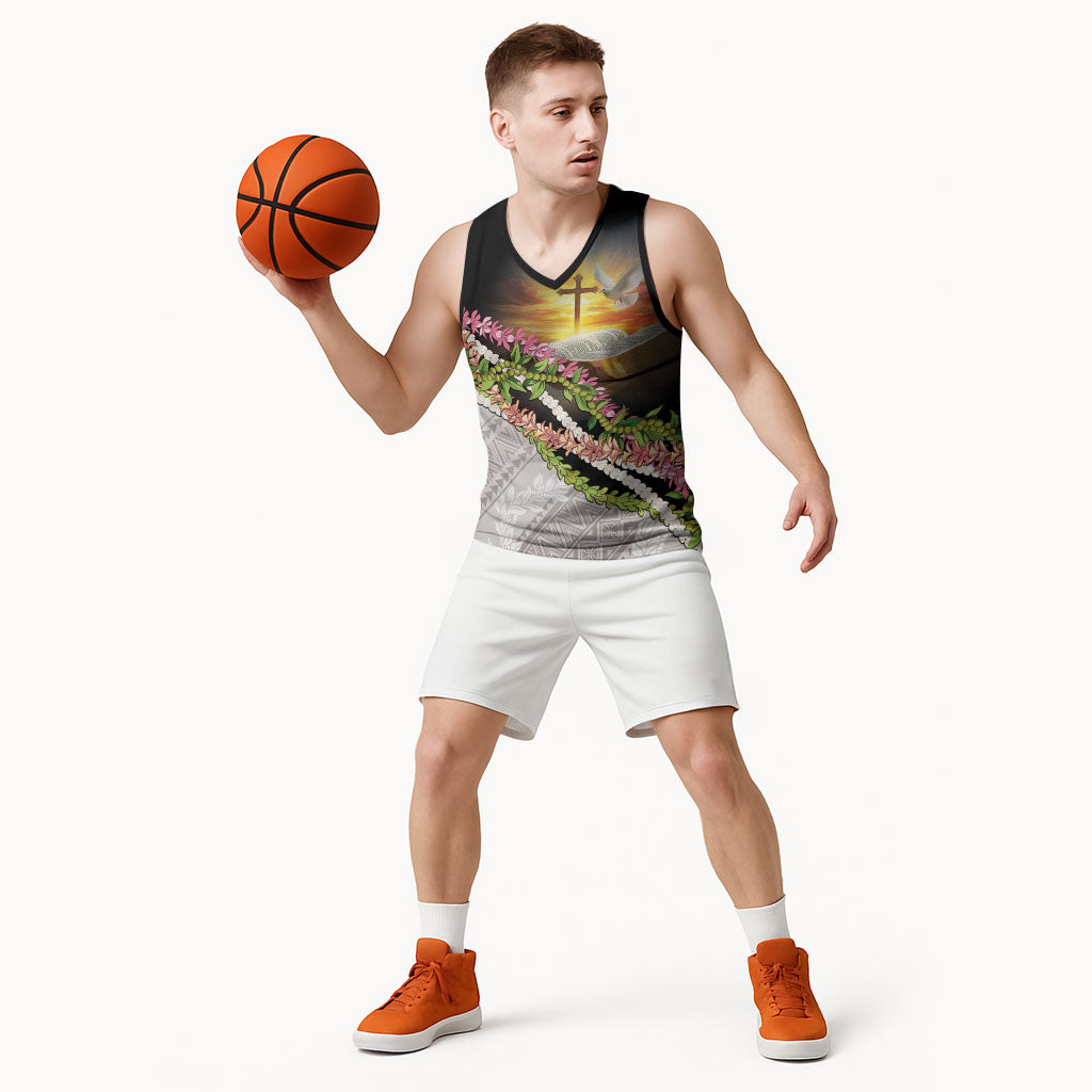 Hawaii Mokihana Mix Pikake Leis Mahalo 'Olelo Basketball Jersey Black LT7 - Polynesian Pride