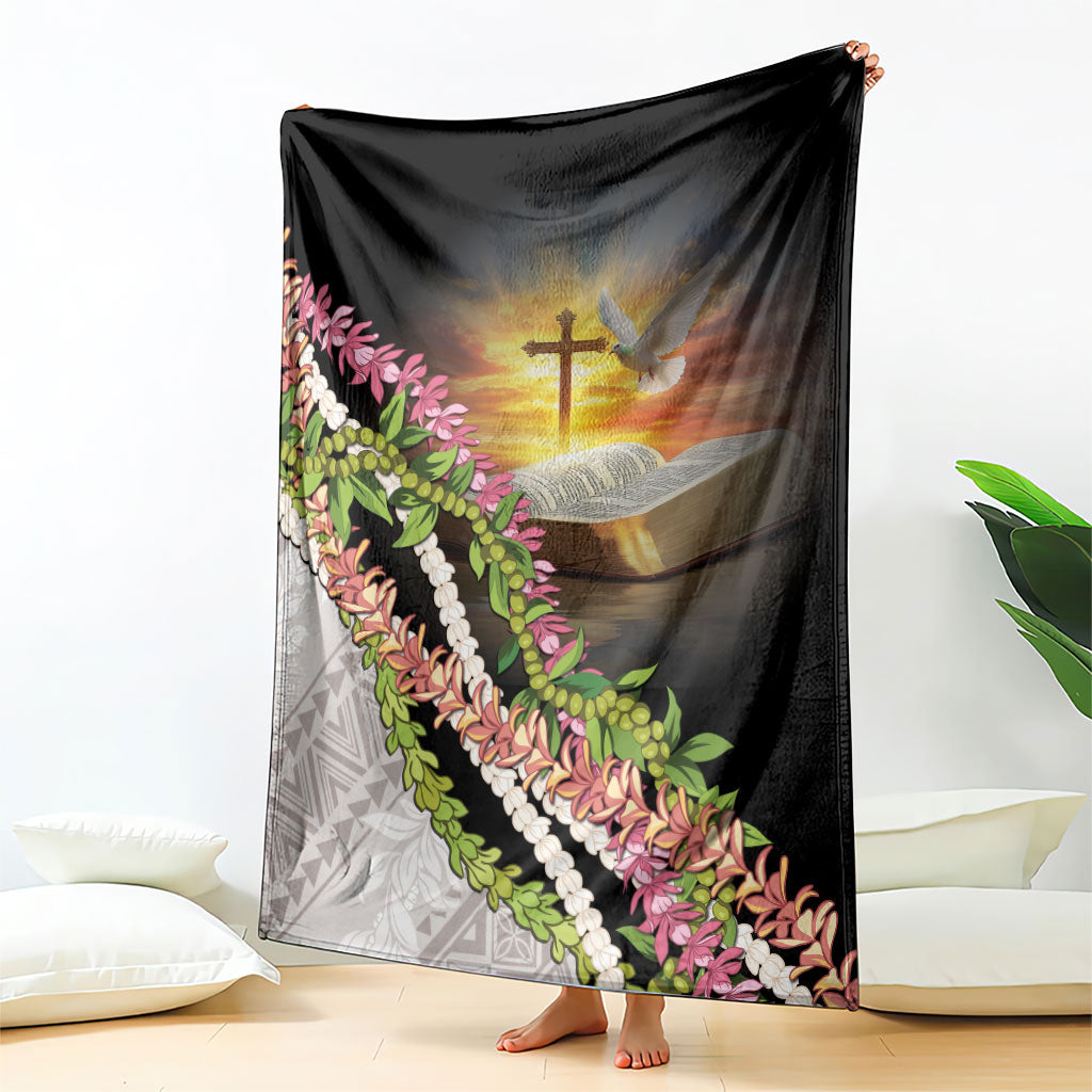 Hawaii Mokihana Mix Pikake Leis Mahalo 'Olelo Blanket Black LT7 - Polynesian Pride