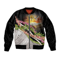 Hawaii Mokihana Mix Pikake Leis Mahalo 'Olelo Bomber Jacket Black LT7 Unisex Black - Polynesian Pride