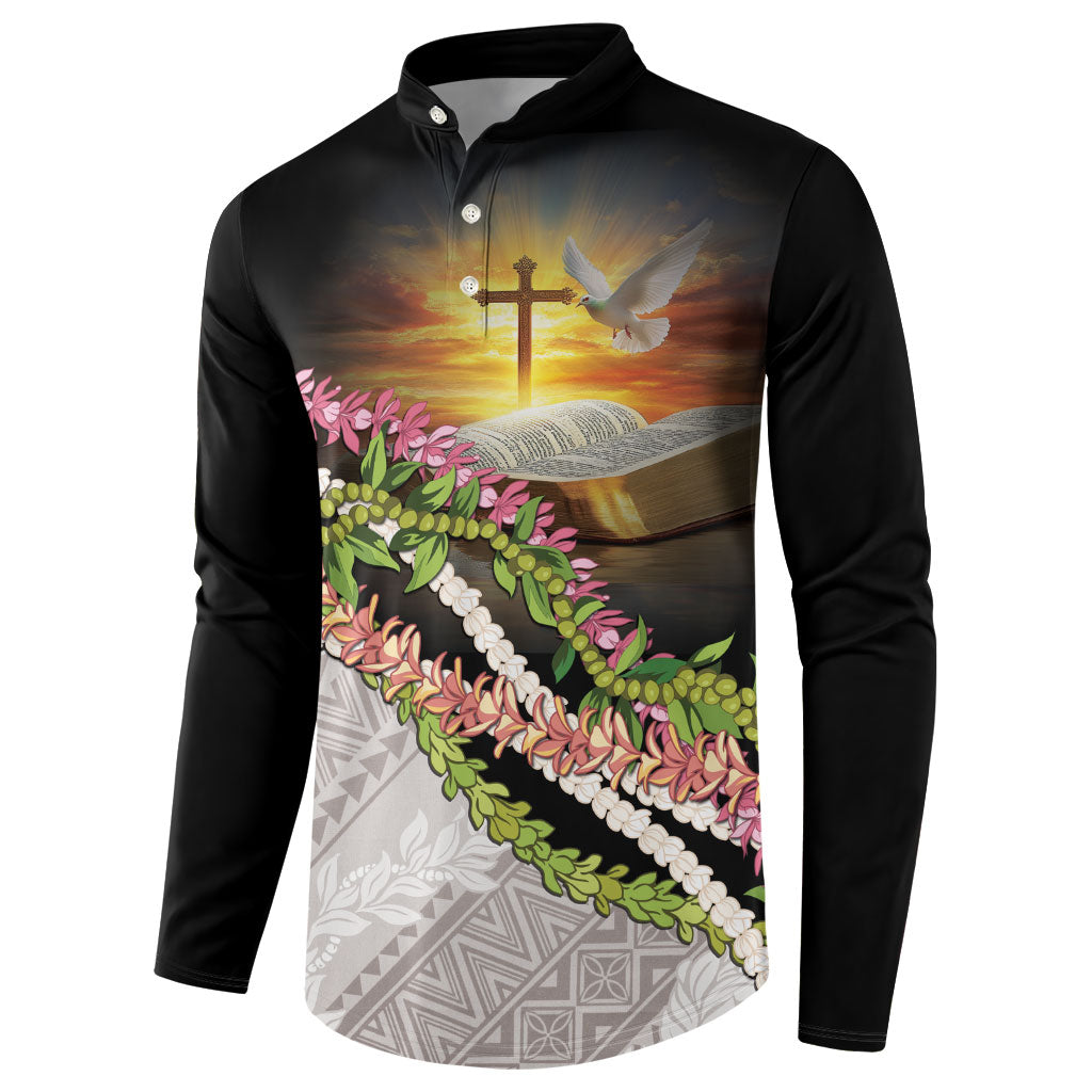 Hawaii Mokihana Mix Pikake Leis Mahalo 'Olelo Button Sweatshirt Black LT7 - Polynesian Pride