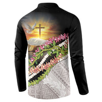 Hawaii Mokihana Mix Pikake Leis Mahalo 'Olelo Button Sweatshirt Black LT7 - Polynesian Pride