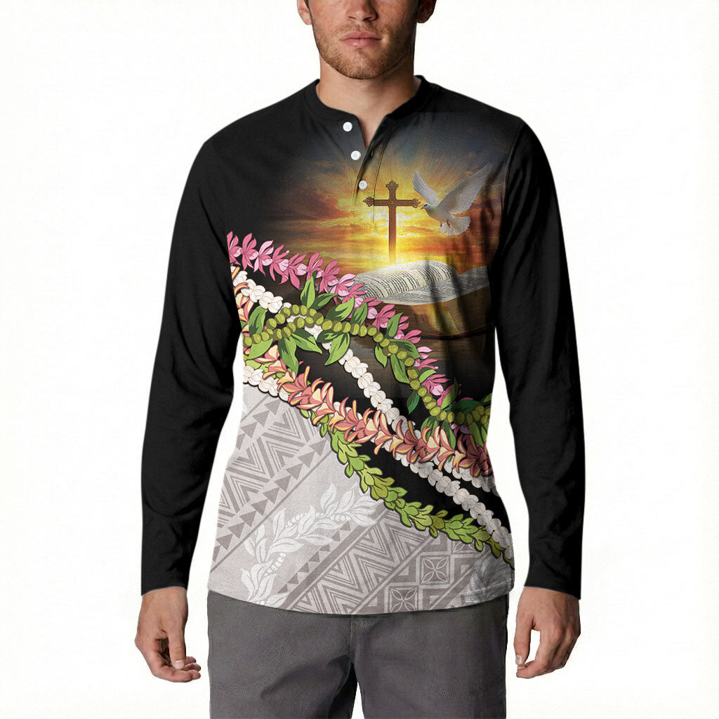 Hawaii Mokihana Mix Pikake Leis Mahalo 'Olelo Button Sweatshirt Black LT7 - Polynesian Pride