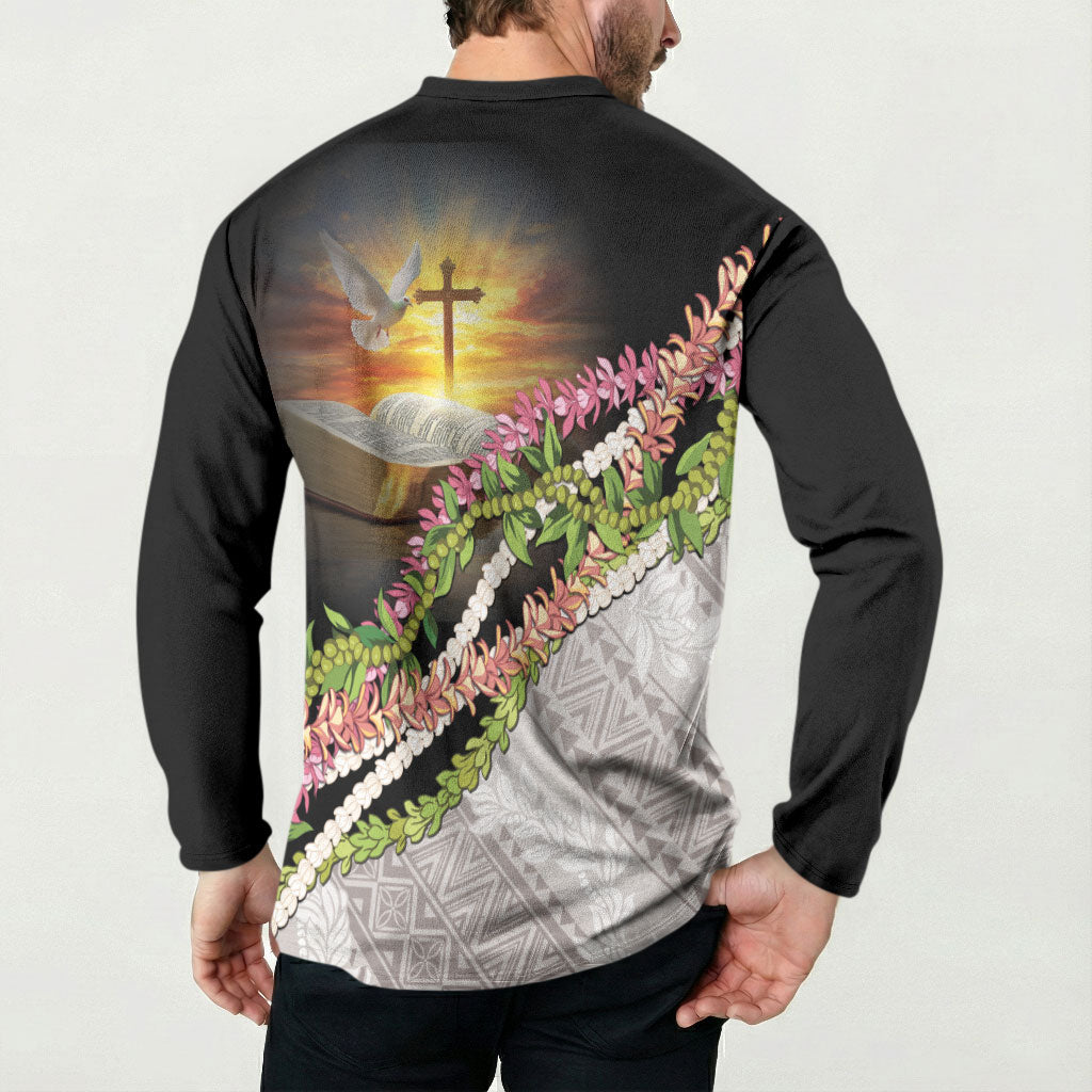 Hawaii Mokihana Mix Pikake Leis Mahalo 'Olelo Button Sweatshirt Black LT7 - Polynesian Pride
