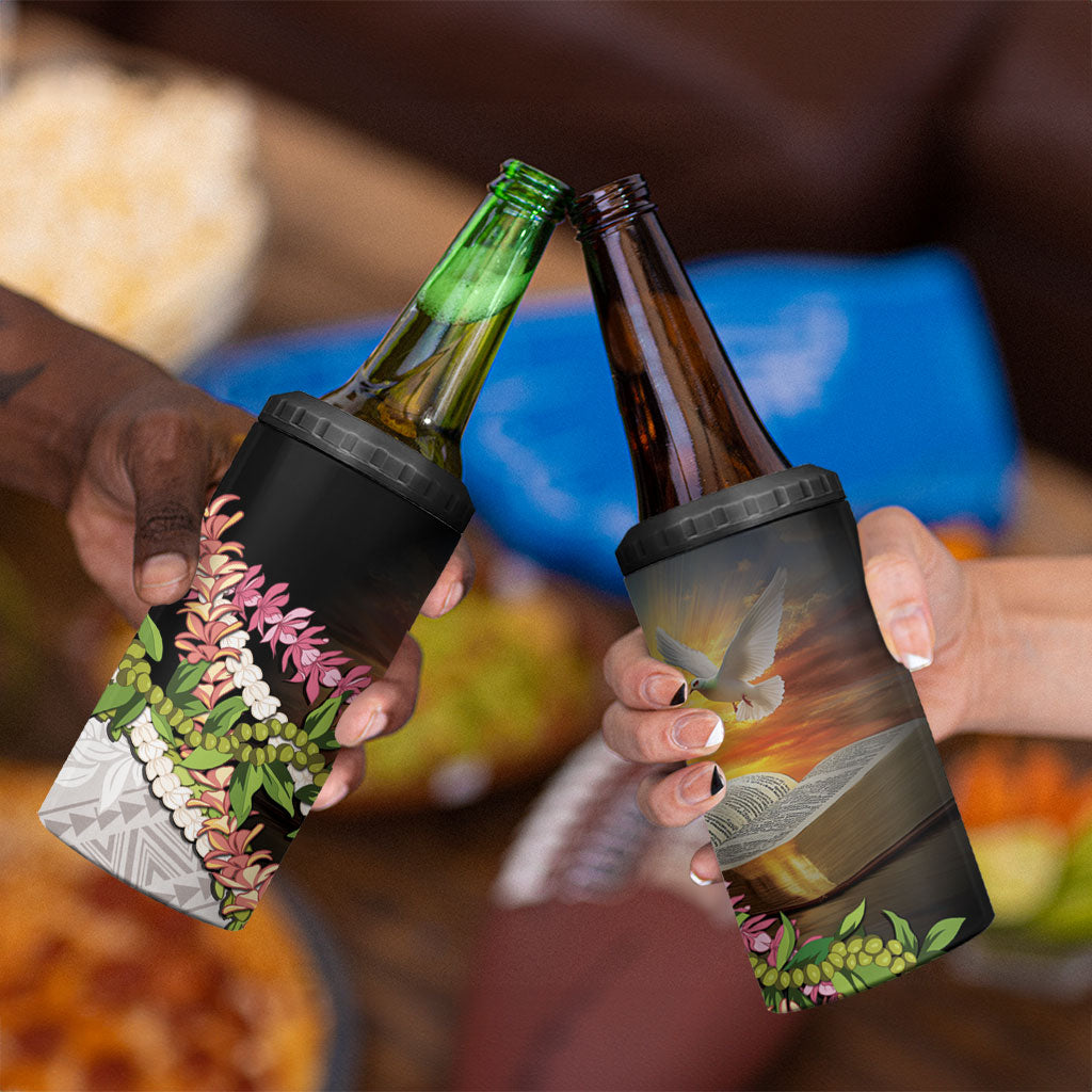 Hawaii Mokihana Mix Pikake Leis Mahalo 'Olelo 4 in 1 Can Cooler Tumbler Black LT7 - Polynesian Pride