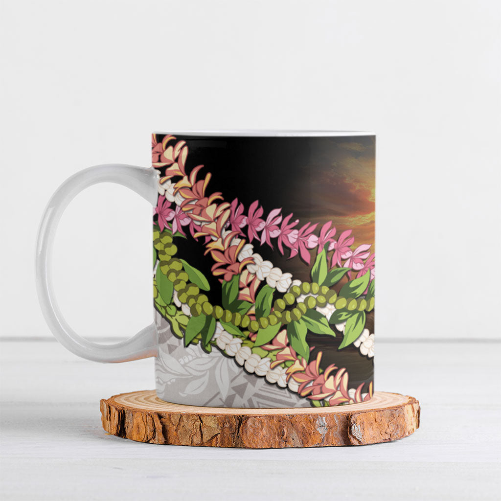 Hawaii Mokihana Mix Pikake Leis Mahalo 'Olelo Ceramic Mug Black LT7 Black - Polynesian Pride