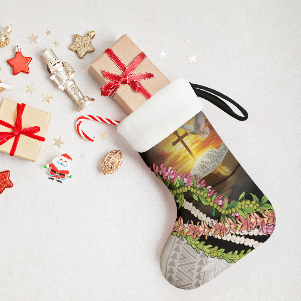 Hawaii Mokihana Mix Pikake Leis Mahalo 'Olelo Christmas Stocking Black LT7 - Polynesian Pride