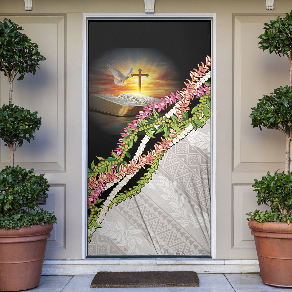 Hawaii Mokihana Mix Pikake Leis Mahalo 'Olelo Door Cover Black LT7 Black - Polynesian Pride