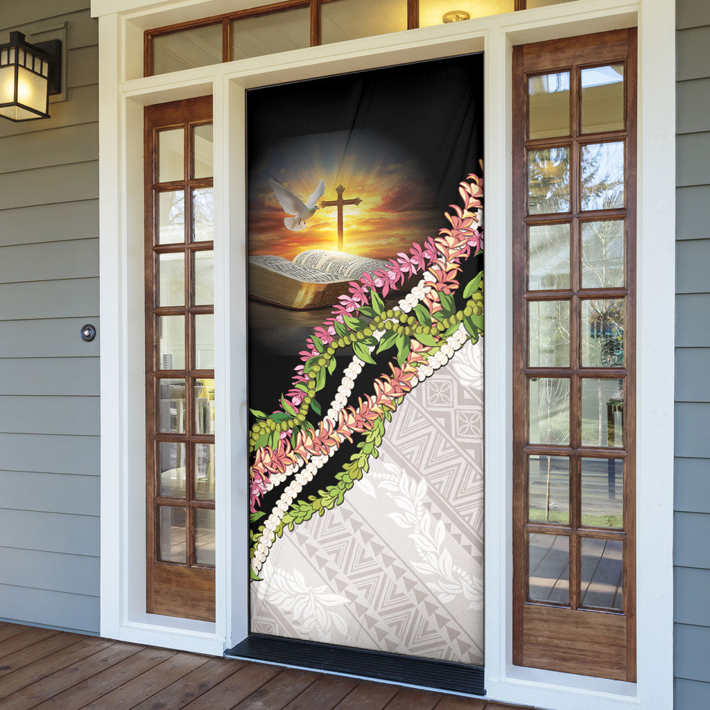 Hawaii Mokihana Mix Pikake Leis Mahalo 'Olelo Door Cover Black LT7 - Polynesian Pride