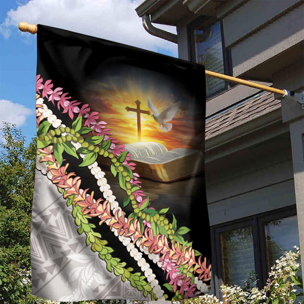 Hawaii Mokihana Mix Pikake Leis Mahalo 'Olelo Garden Flag Black LT7 - Polynesian Pride