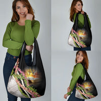Hawaii Mokihana Mix Pikake Leis Mahalo 'Olelo Grocery Bag Black LT7 - Polynesian Pride