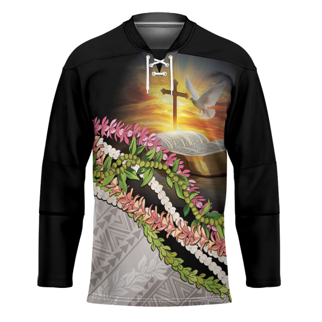 Hawaii Mokihana Mix Pikake Leis Mahalo 'Olelo Hockey Jersey Black LT7 Unisex Black - Polynesian Pride