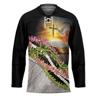 Hawaii Mokihana Mix Pikake Leis Mahalo 'Olelo Hockey Jersey Black LT7 Unisex Black - Polynesian Pride