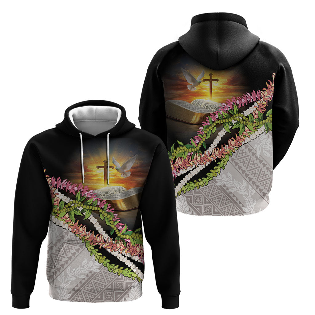 Hawaii Mokihana Mix Pikake Leis Mahalo 'Olelo Hoodie Black LT7 - Polynesian Pride