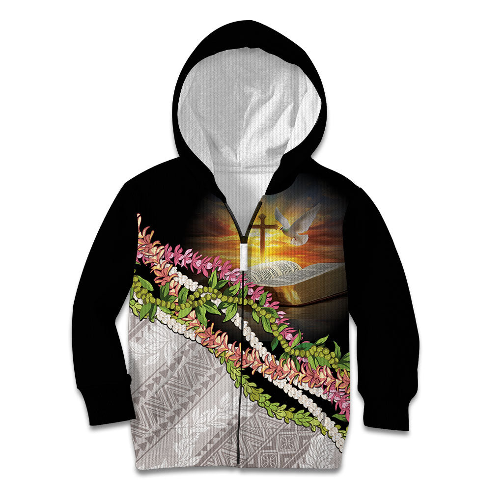 Hawaii Mokihana Mix Pikake Leis Mahalo 'Olelo Kid Hoodie Black LT7 Zip Hoodie Black - Polynesian Pride
