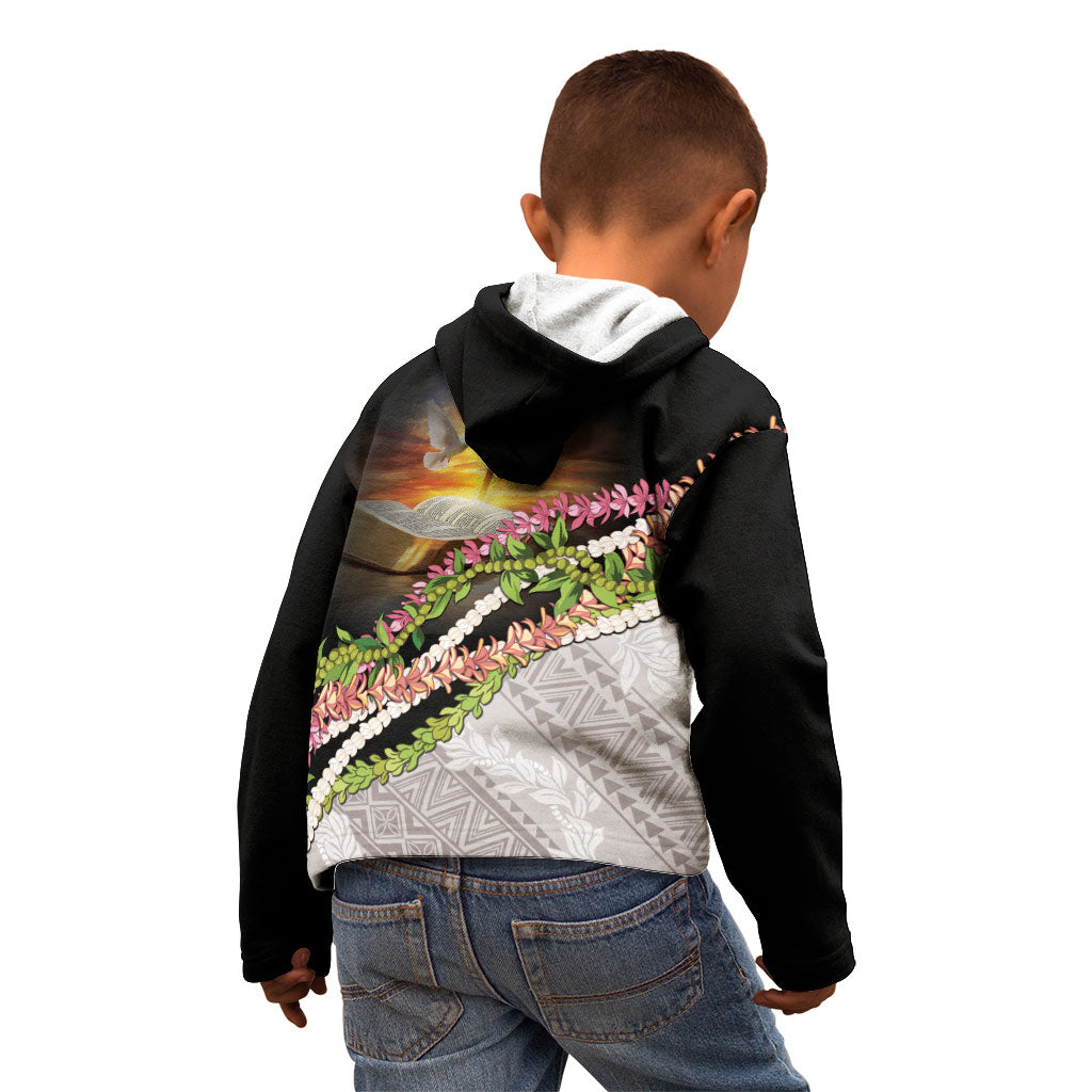 Hawaii Mokihana Mix Pikake Leis Mahalo 'Olelo Kid Hoodie Black LT7 - Polynesian Pride