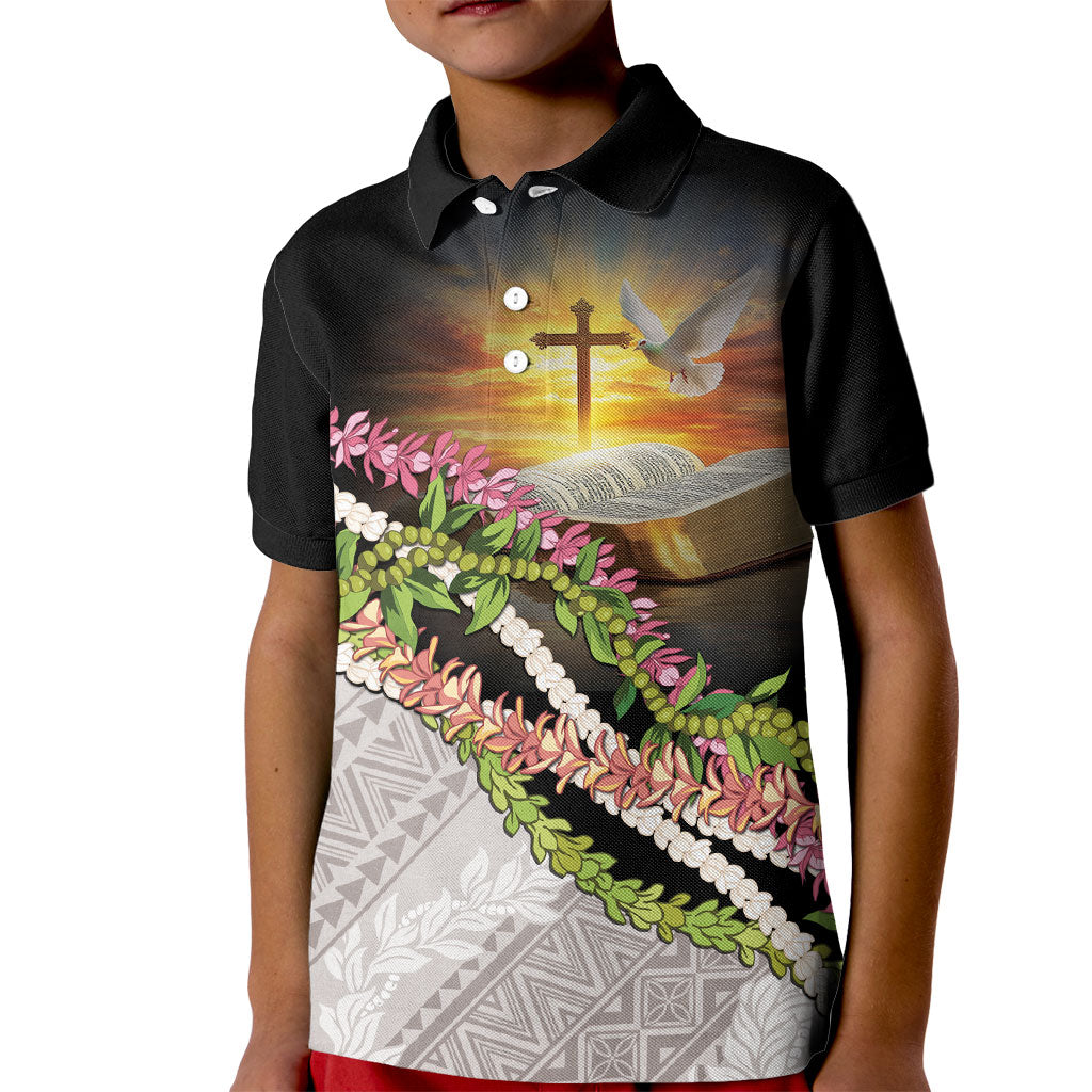 Hawaii Mokihana Mix Pikake Leis Mahalo 'Olelo Kid Polo Shirt Black LT7 Kid Black - Polynesian Pride