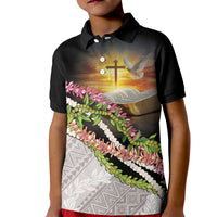 Hawaii Mokihana Mix Pikake Leis Mahalo 'Olelo Kid Polo Shirt Black LT7 Kid Black - Polynesian Pride