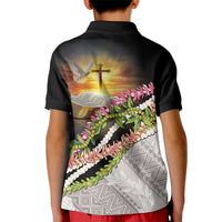 Hawaii Mokihana Mix Pikake Leis Mahalo 'Olelo Kid Polo Shirt Black LT7 - Polynesian Pride