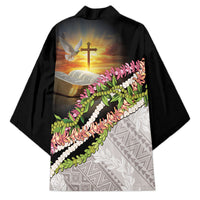 Hawaii Mokihana Mix Pikake Leis Mahalo 'Olelo Kimono Black LT7 - Polynesian Pride