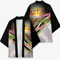 Hawaii Mokihana Mix Pikake Leis Mahalo 'Olelo Kimono Black LT7 - Polynesian Pride