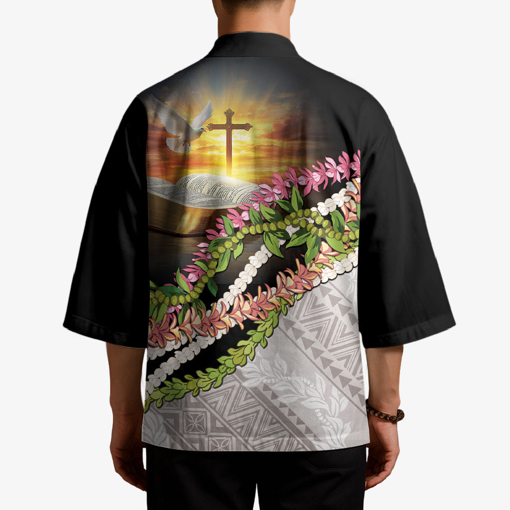 Hawaii Mokihana Mix Pikake Leis Mahalo 'Olelo Kimono Black LT7 - Polynesian Pride
