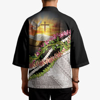 Hawaii Mokihana Mix Pikake Leis Mahalo 'Olelo Kimono Black LT7 - Polynesian Pride