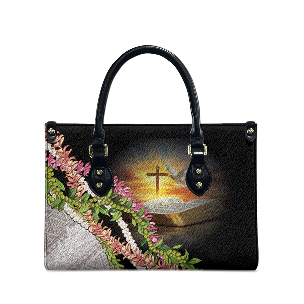 Hawaii Mokihana Mix Pikake Leis Mahalo 'Olelo Leather Bag Black LT7 - Polynesian Pride