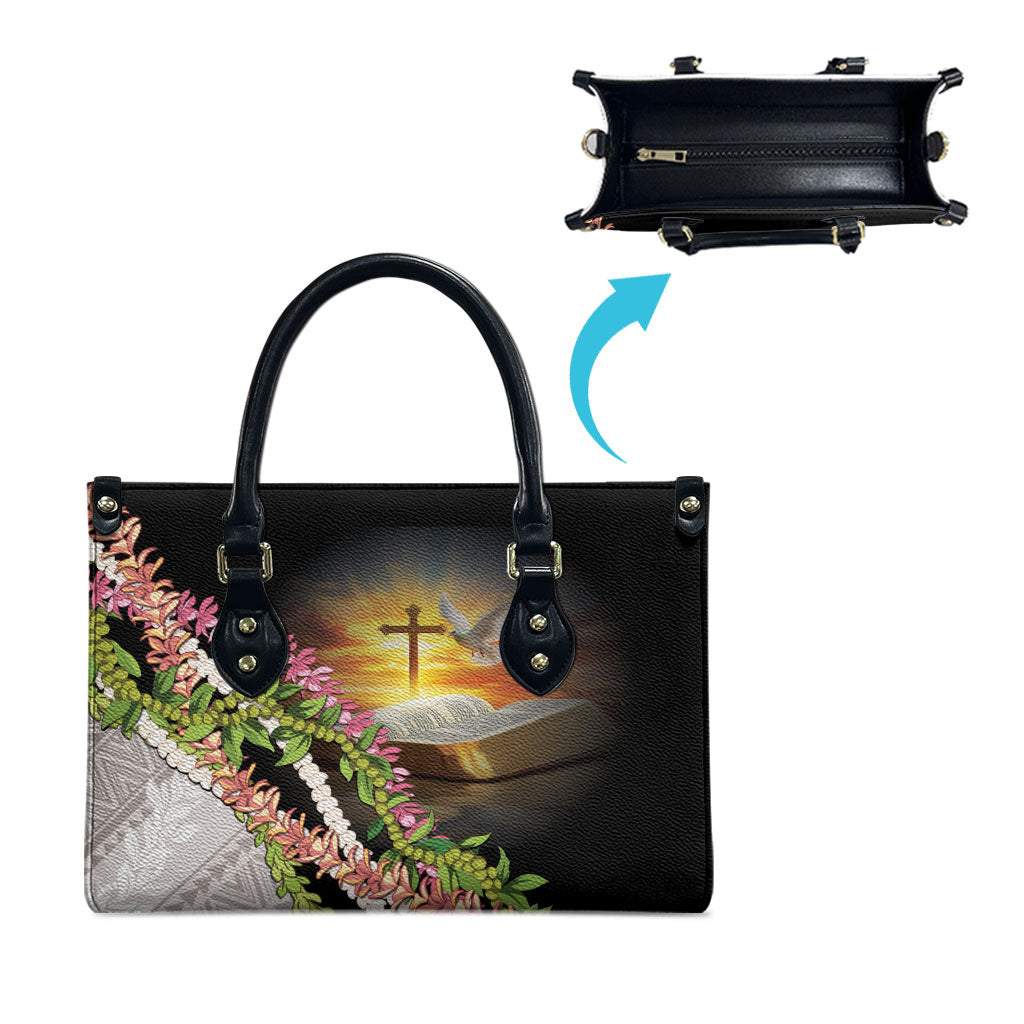 Hawaii Mokihana Mix Pikake Leis Mahalo 'Olelo Leather Bag Black LT7 - Polynesian Pride