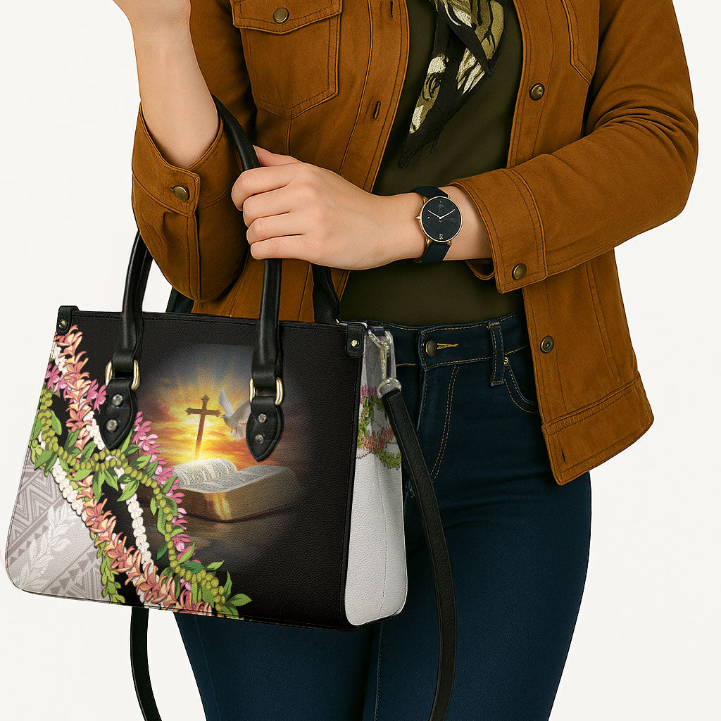 Hawaii Mokihana Mix Pikake Leis Mahalo 'Olelo Leather Bag Black LT7 - Polynesian Pride