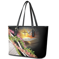 Hawaii Mokihana Mix Pikake Leis Mahalo 'Olelo Leather Tote Bag Black LT7 - Polynesian Pride