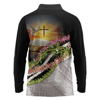 Hawaii Mokihana Mix Pikake Leis Mahalo 'Olelo Long Sleeve Polo Shirt Black LT7 - Polynesian Pride