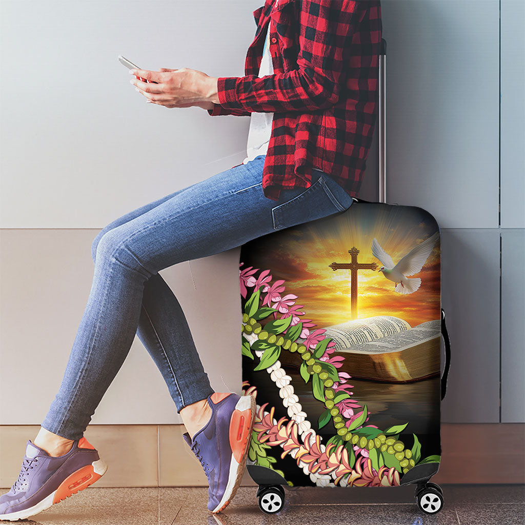 Hawaii Mokihana Mix Pikake Leis Mahalo 'Olelo Luggage Cover Black LT7 - Polynesian Pride