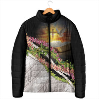 Hawaii Mokihana Mix Pikake Leis Mahalo 'Olelo Padded Jacket Black LT7 - Polynesian Pride