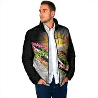 Hawaii Mokihana Mix Pikake Leis Mahalo 'Olelo Padded Jacket Black LT7 - Polynesian Pride