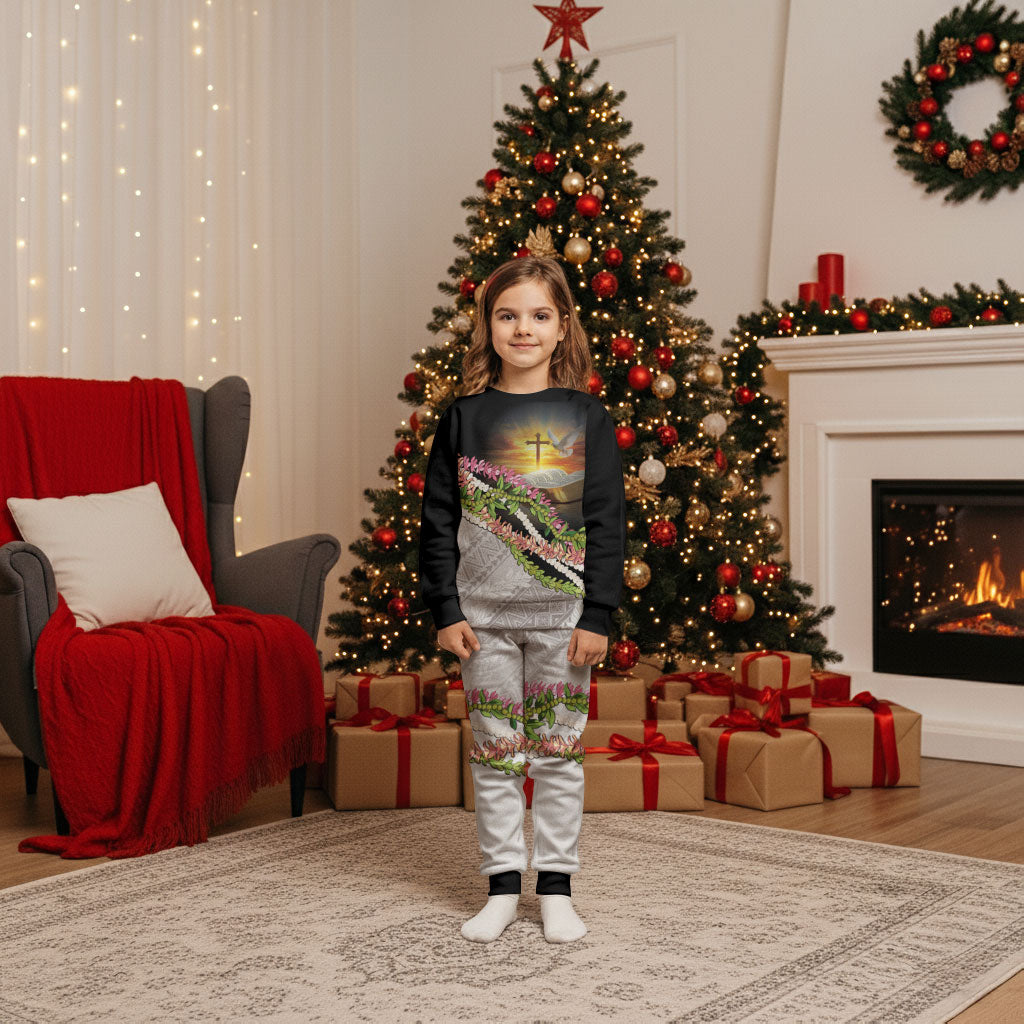 Hawaii Mokihana Mix Pikake Leis Mahalo 'Olelo Christmas Pajama Set Black LT7 Kid Black - Polynesian Pride