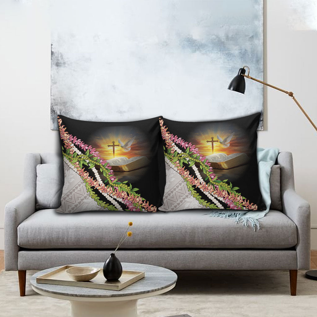 Hawaii Mokihana Mix Pikake Leis Mahalo 'Olelo Pillow Cover Black LT7 - Polynesian Pride