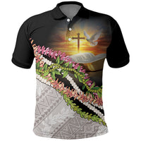 Hawaii Mokihana Mix Pikake Leis Mahalo 'Olelo Polo Shirt Black LT7 Black - Polynesian Pride