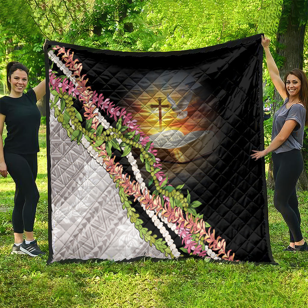 Hawaii Mokihana Mix Pikake Leis Mahalo 'Olelo Quilt Black LT7 - Polynesian Pride