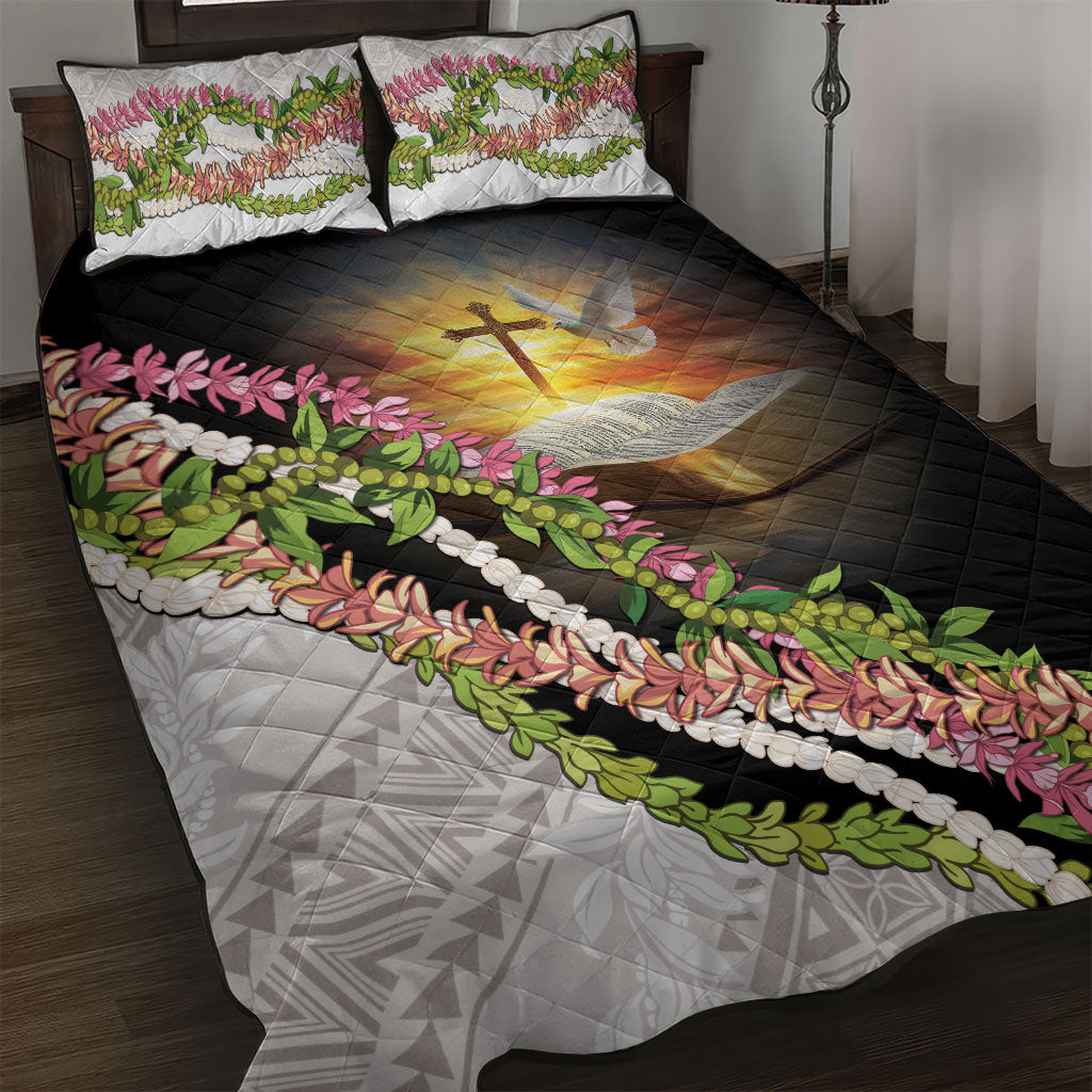 Hawaii Mokihana Mix Pikake Leis Mahalo 'Olelo Quilt Bed Set Black LT7 Black - Polynesian Pride