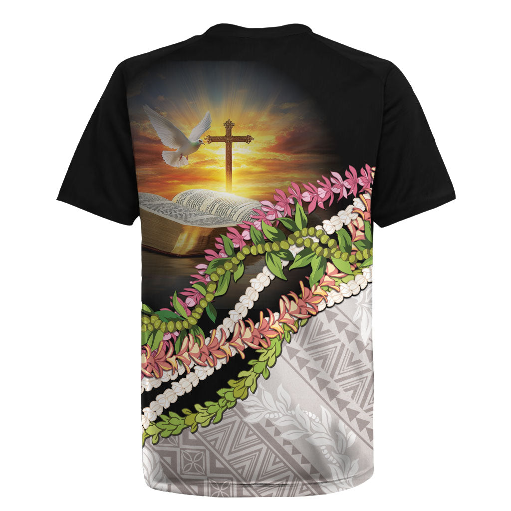 Hawaii Mokihana Mix Pikake Leis Mahalo 'Olelo Rugby Jersey Black LT7 - Polynesian Pride