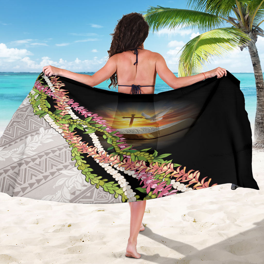 Hawaii Mokihana Mix Pikake Leis Mahalo 'Olelo Sarong Black LT7 - Polynesian Pride