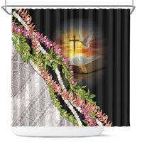 Hawaii Mokihana Mix Pikake Leis Mahalo 'Olelo Shower Curtain Black LT7 Black - Polynesian Pride
