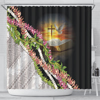 Hawaii Mokihana Mix Pikake Leis Mahalo 'Olelo Shower Curtain Black LT7 - Polynesian Pride