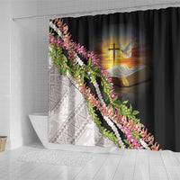 Hawaii Mokihana Mix Pikake Leis Mahalo 'Olelo Shower Curtain Black LT7 - Polynesian Pride