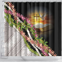 Hawaii Mokihana Mix Pikake Leis Mahalo 'Olelo Shower Curtain Black LT7 - Polynesian Pride