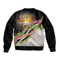 Hawaii Mokihana Mix Pikake Leis Mahalo 'Olelo Sleeve Zip Bomber Jacket Black LT7 - Polynesian Pride