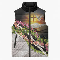 Hawaii Mokihana Mix Pikake Leis Mahalo 'Olelo Sleeveless Puffer Jacket Black LT7 Unisex Black - Polynesian Pride