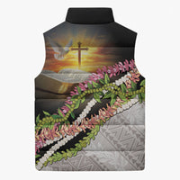 Hawaii Mokihana Mix Pikake Leis Mahalo 'Olelo Sleeveless Puffer Jacket Black LT7 - Polynesian Pride