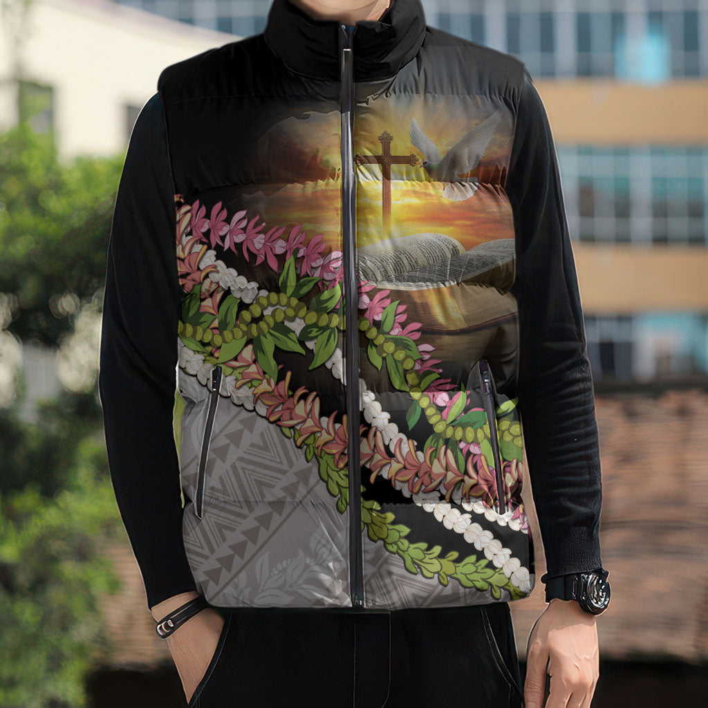 Hawaii Mokihana Mix Pikake Leis Mahalo 'Olelo Sleeveless Puffer Jacket Black LT7 - Polynesian Pride